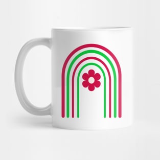 Groovy Flower on Red and Green Christmas Rainbow Mug